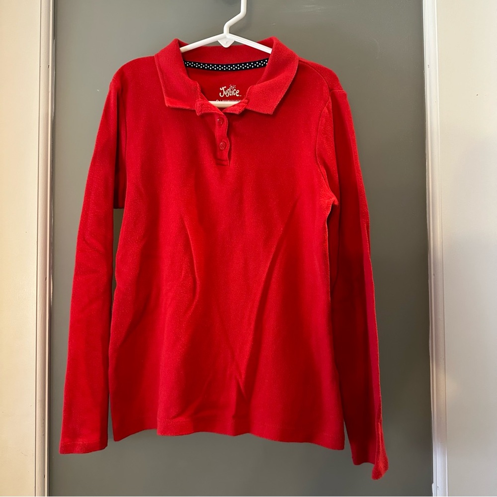 Justice red long sleeve polo shirt. Girls size 8